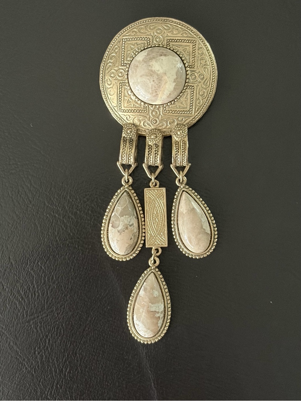 Gold-Tone Teardrop Dangle Pendant Necklace - Neutral Stone Accents